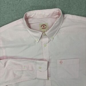 Brooks Brothers Red Fleece Gingham Check Button Down Shirt Mens XL Pink Logo‎